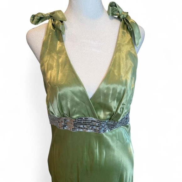 Vintage Studio Y Green V-Neck Sequin Cocktail Midi Dress Size 11 - Picture 2 of 8